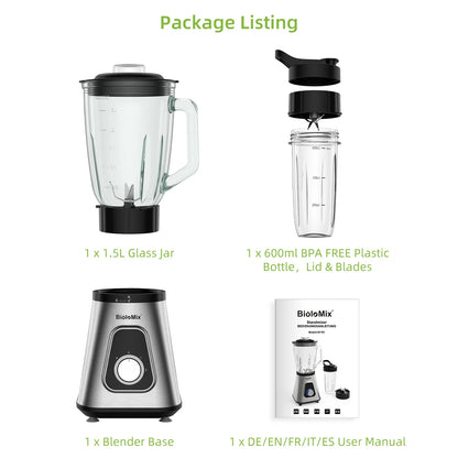 MixologyPro 1300W 2-in-1 Glass Blender Set