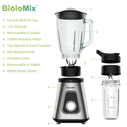 MixologyPro 1300W 2-in-1 Glass Blender Set