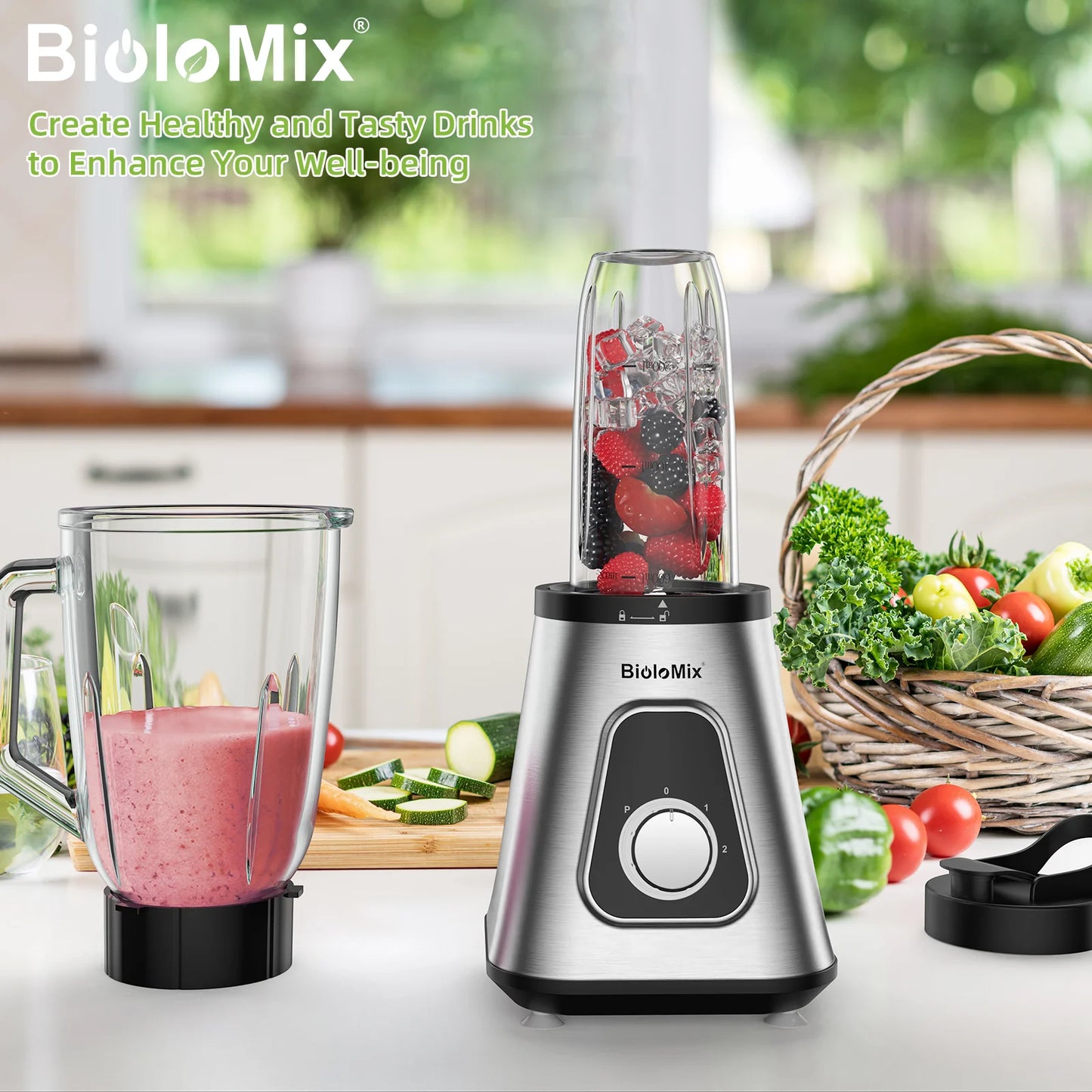MixologyPro 1300W 2-in-1 Glass Blender Set